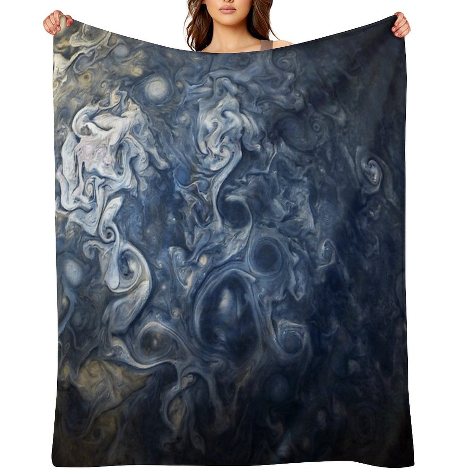 Swirling Blue Clouds of Planet Jupiter from Juno Cam Throw Blanket
