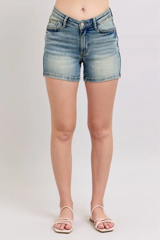 Judy Blue Full Size V-Front Vintage Wash Shorts Plus Size