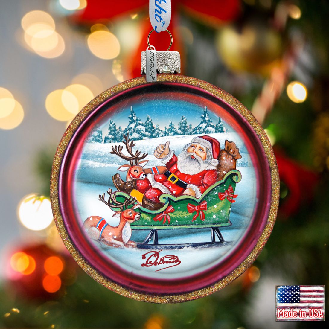 Joyful Sleigh Ride Cut Ball Glass Ornament by G. DeBrekht - Christmas Decor - 764-004
