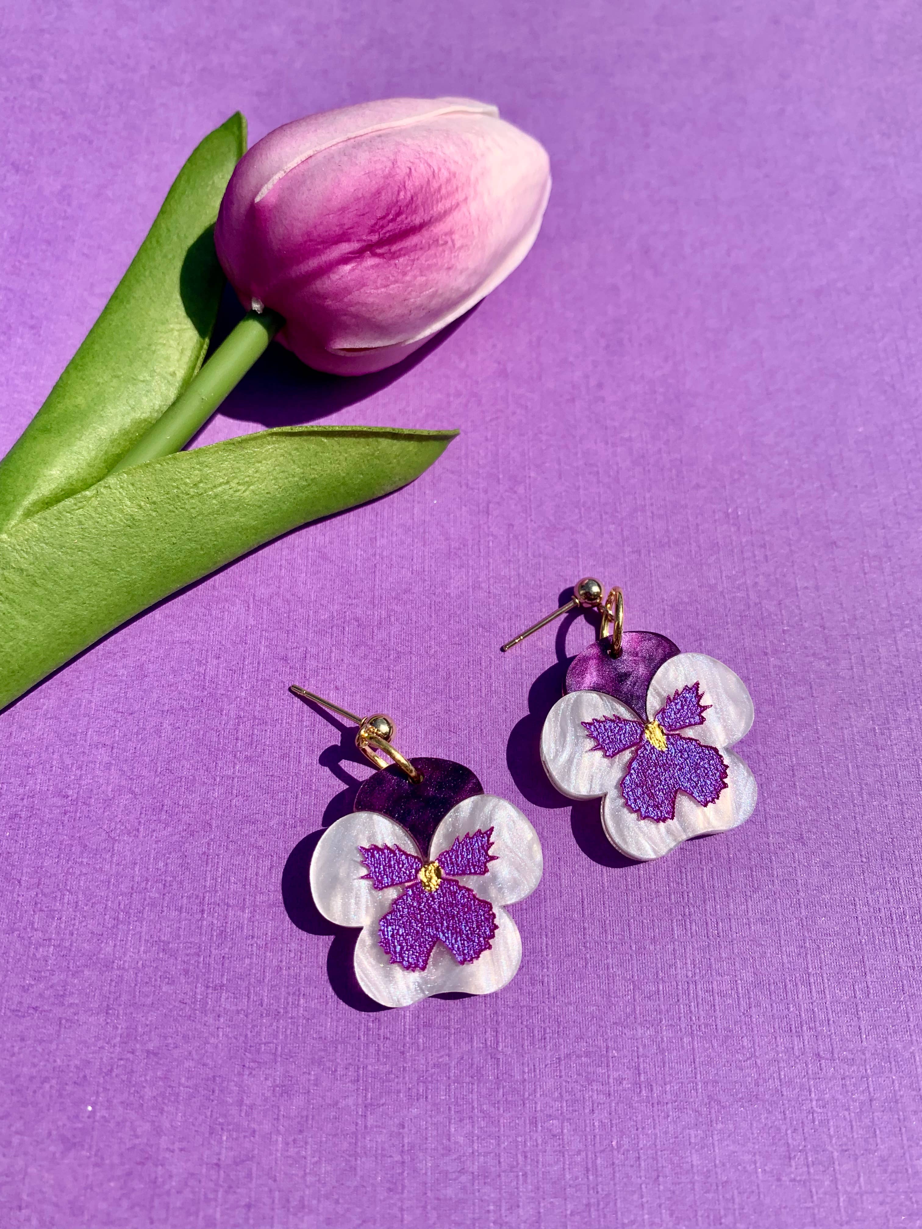 Mini Pansies Acrylic Earrings