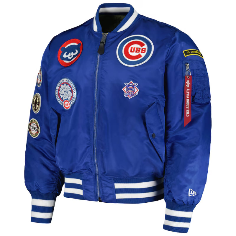 Men’s Chicago Cubs New Era x Alpha Industries Reversible Full-Zip Bomber Jacket