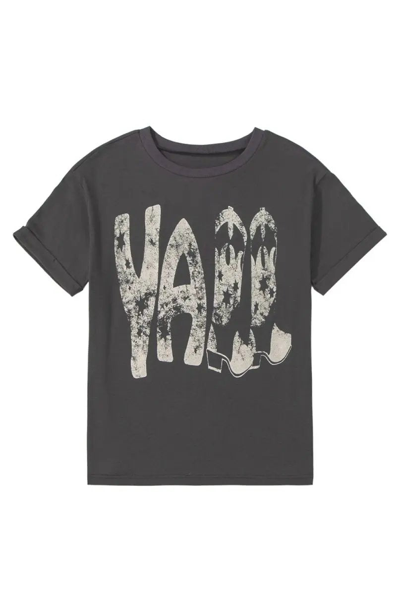 Love Salve Grey Cowboy Boots Graphic Tee Unisex Casual Summer Top