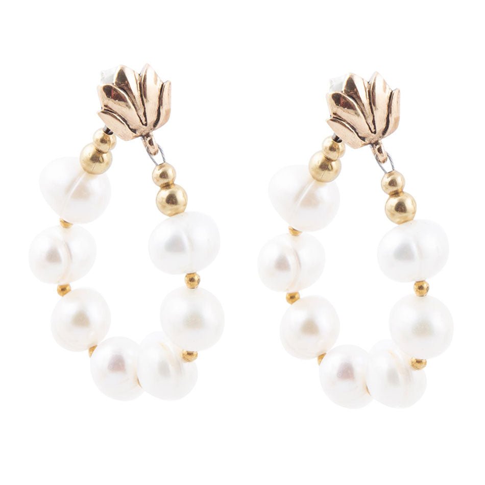 Carly White Pearl Complete Loop Golden Post Earrings