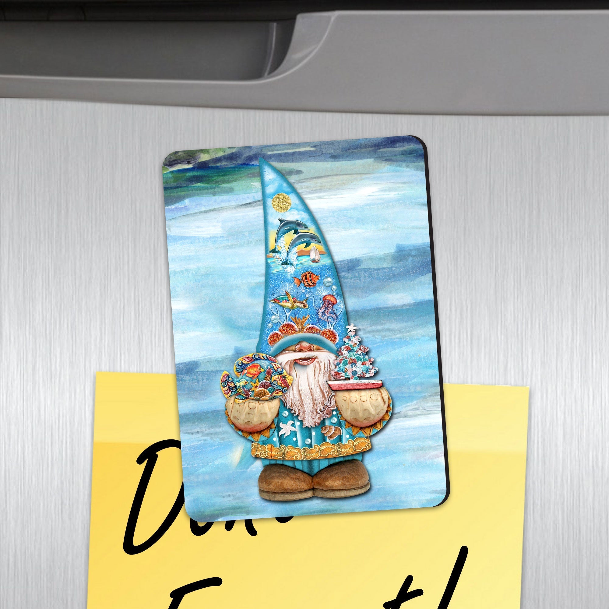 Sea Life Gnome Coastal Refrigerator Eco Wood Magnets Set of 3