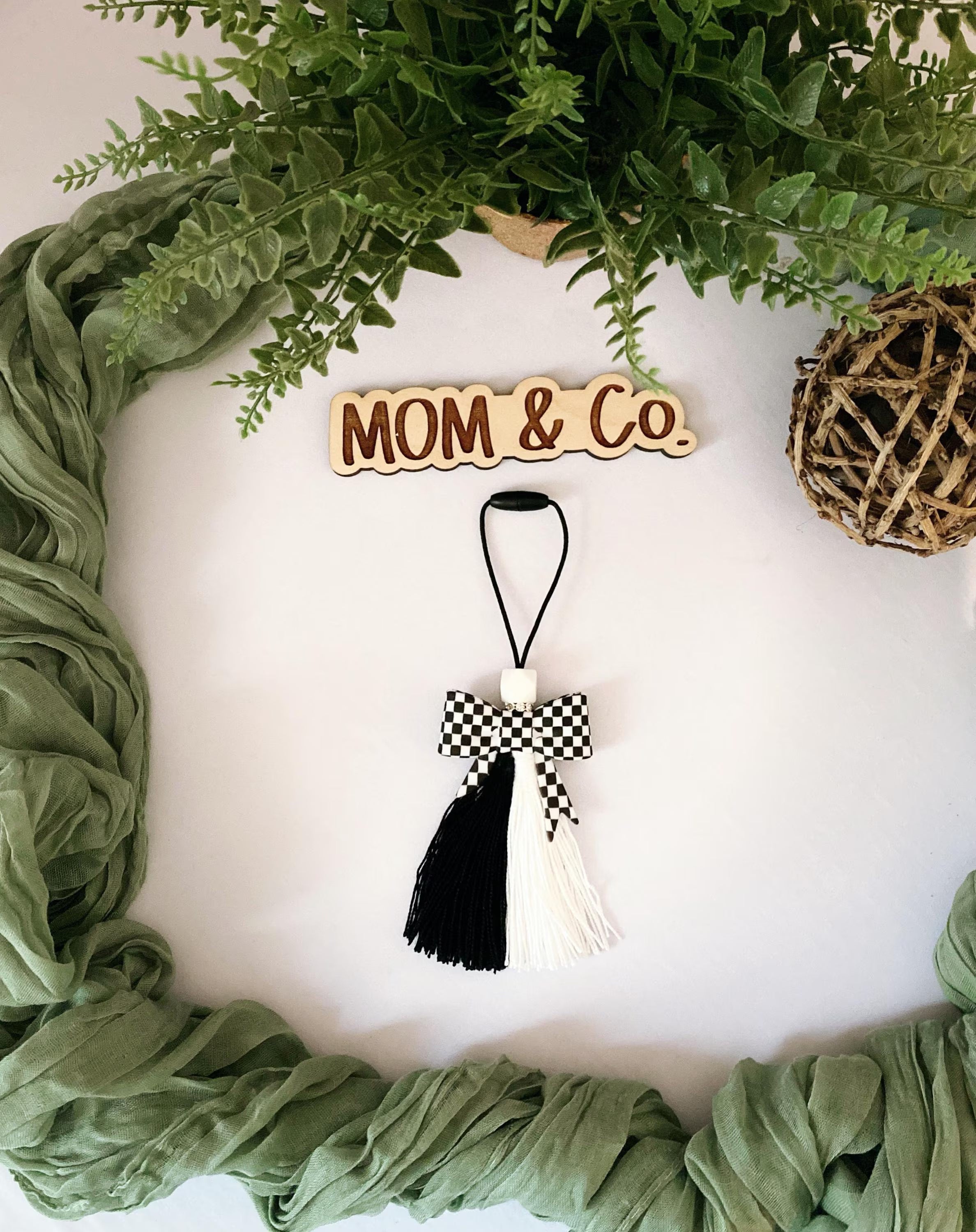 Checkered Bow Car Charm