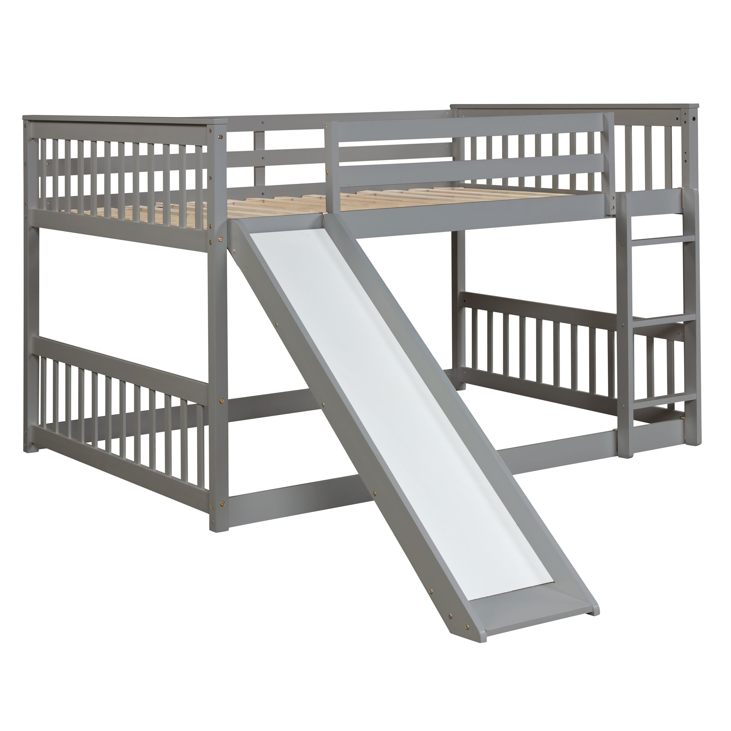 Masonstine Full over Full Bunk Bed with Slide and Ladder, Grey