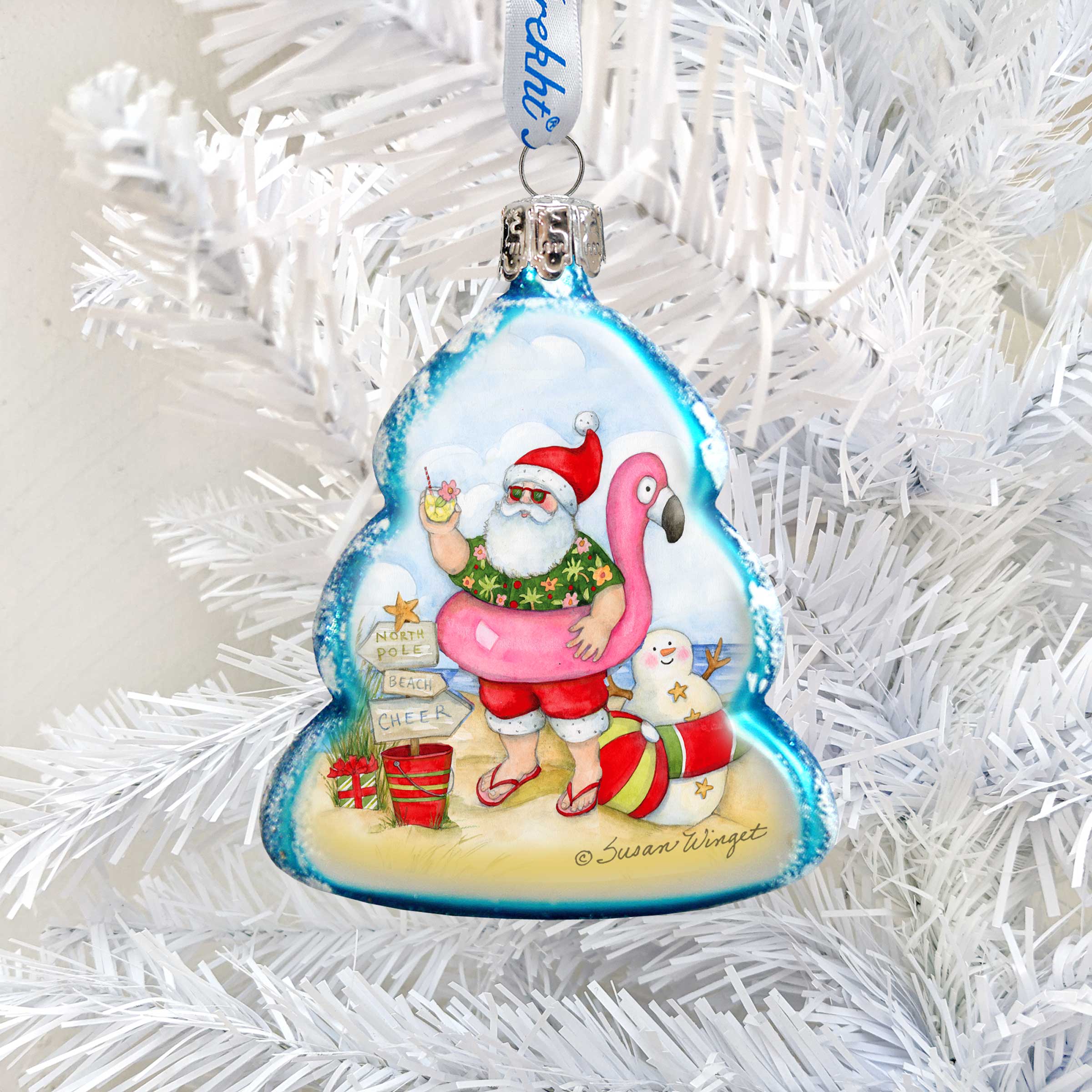 Santa with Flamingo Toy Mercury Glass Ornaments by Susan Winget - Christmas Decor - 776040-SW