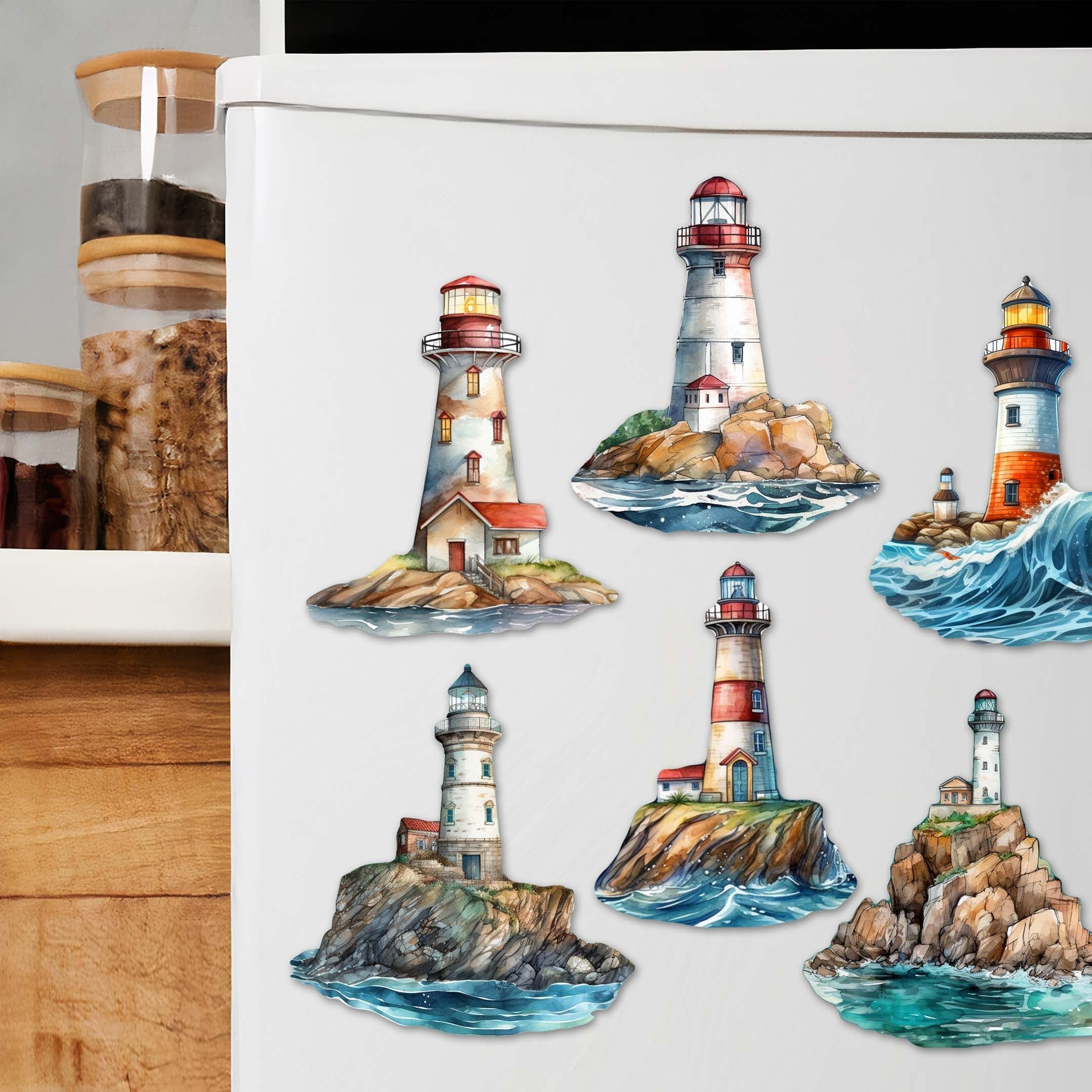 Lighthouse Decorative Eco Wood Magnets Set of 6 by G. Debrekht - Coastal Decor - 8090022G-S6