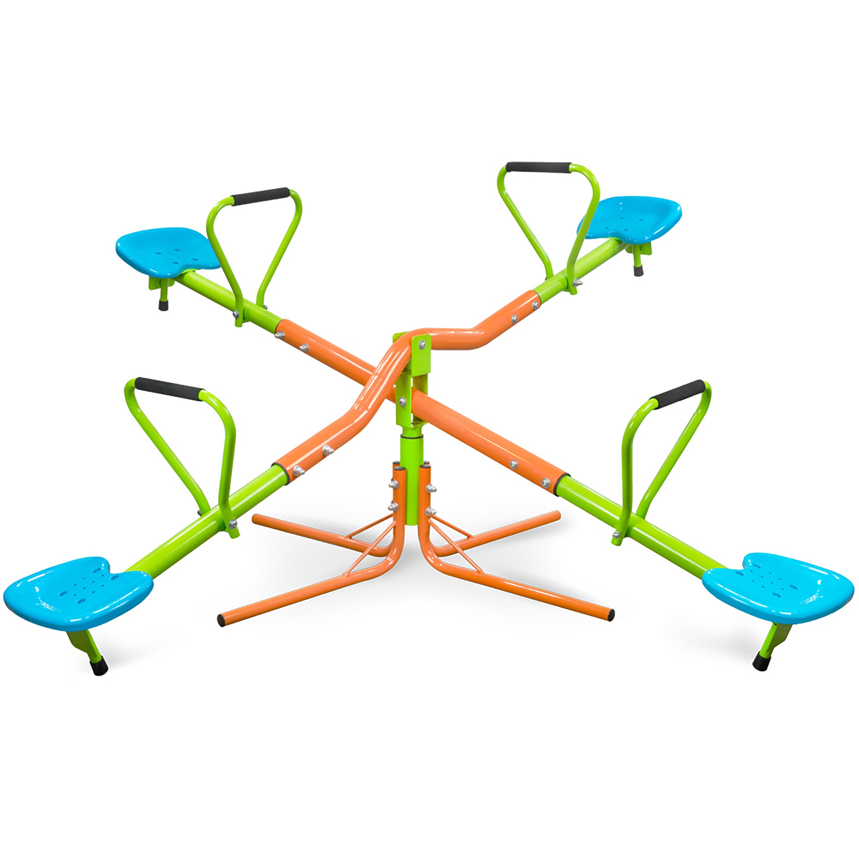 XSS004 Outdoor Playground Seesaw with 360-Degree Rotation for Kids, Sturdy Plastic Seats in Blue and Green