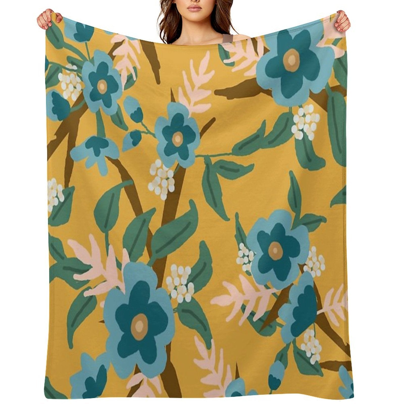 Yellow Floral Throw Blanket