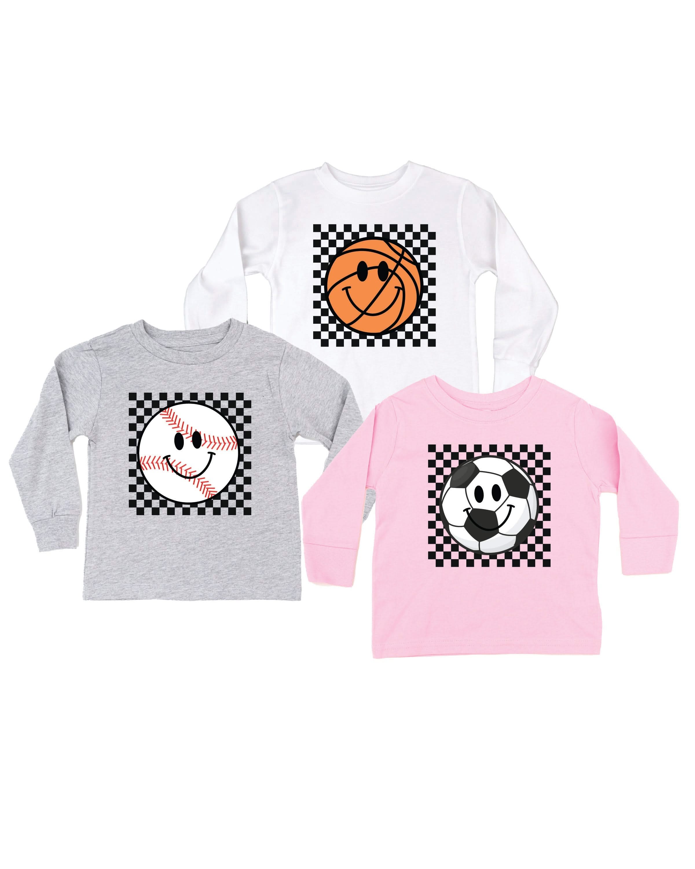 Checkers Smiley - (Choose Your Sports Ball) - Child Long Sleeve Tee