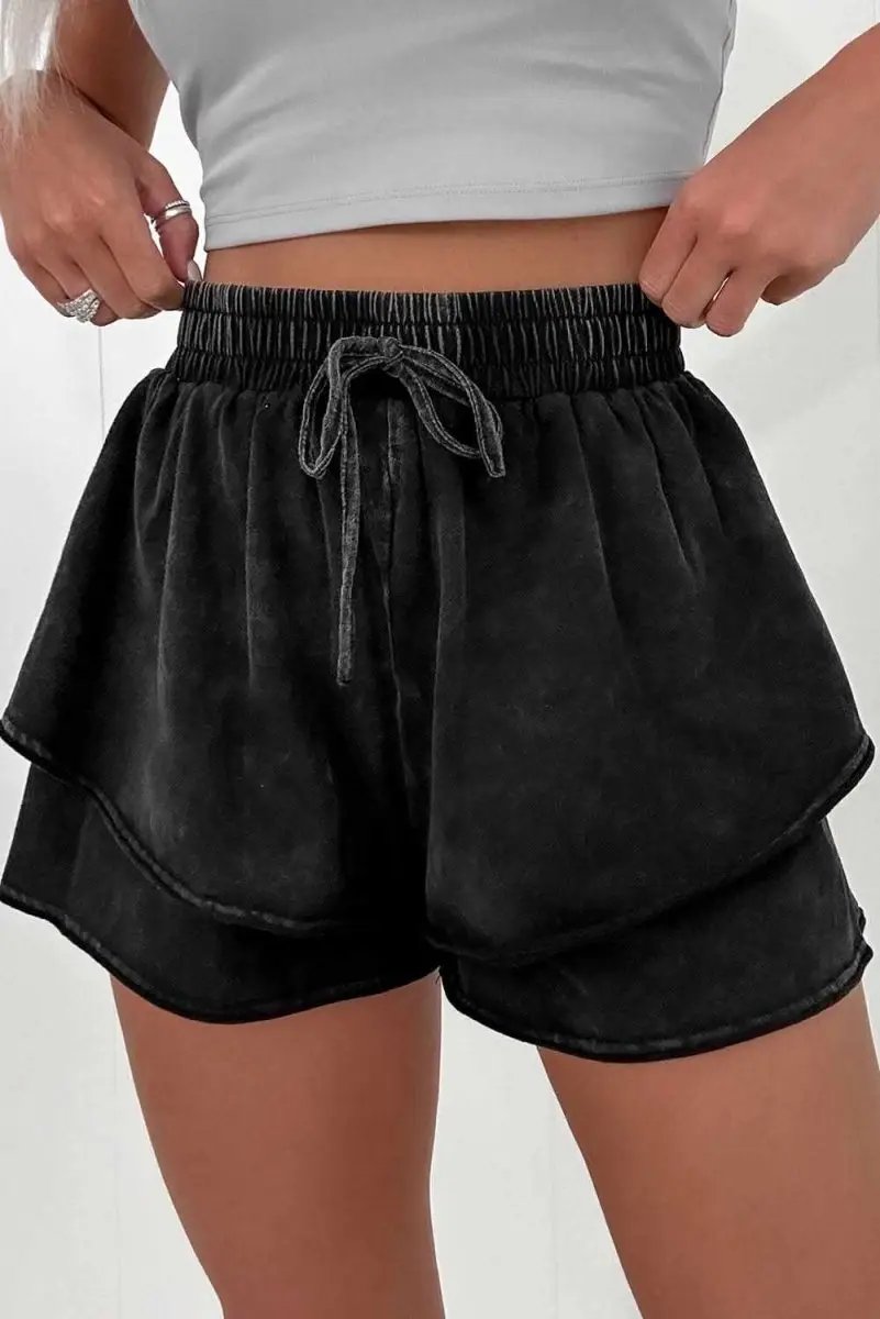 Love Salve Black French Terry Shorts Women&amp;#39;s Daily Casual High-Waisted Summer Shorts