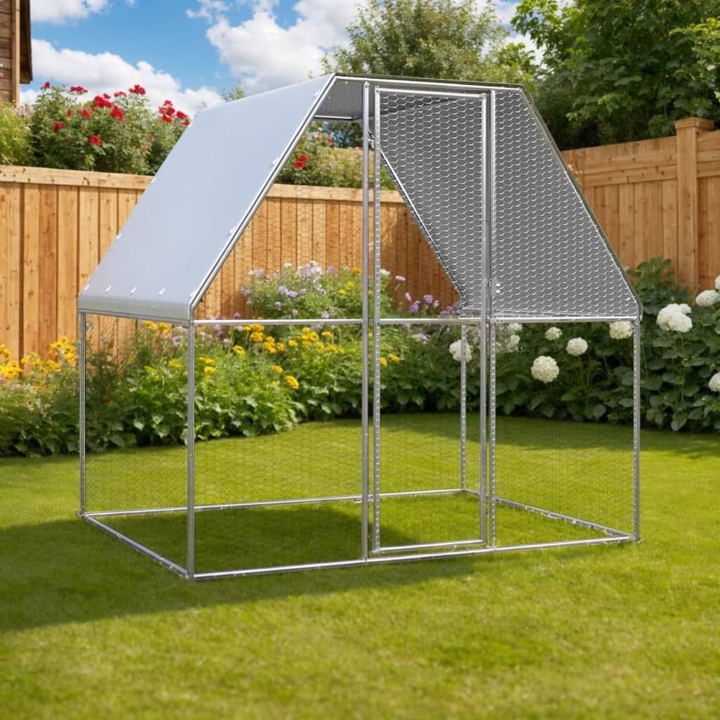 Chicken Cage Silver and Gray 6.6&amp;#39;x6.6&amp;#39;x6.6&amp;#39; Galvanized Steel