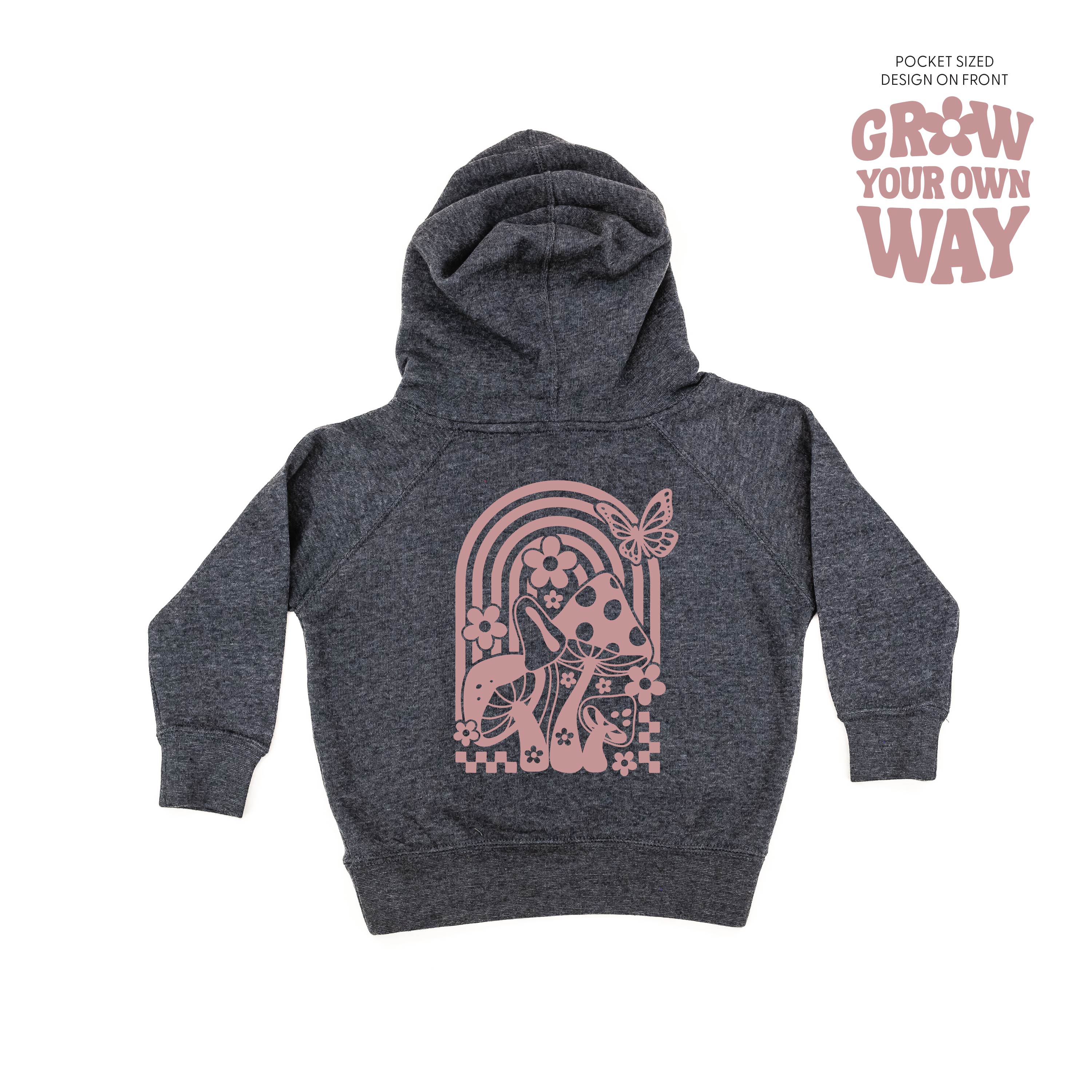 Grow Your Own Way (Pocket Front) w/ Mushrooms on Back - Child Hoodie