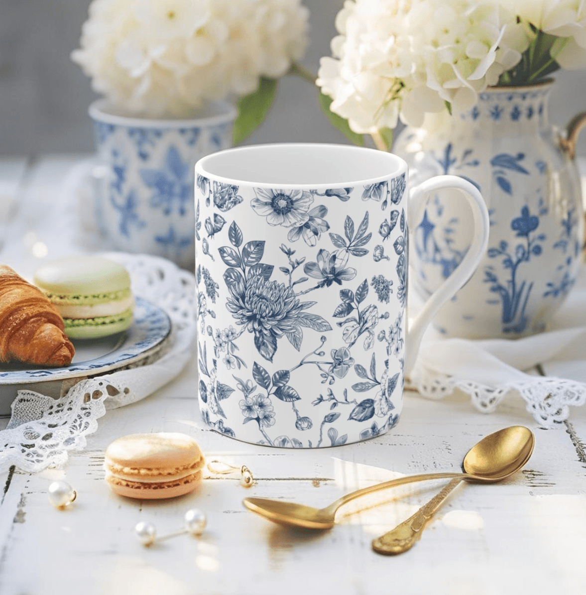Luxury Chinoiserie Coffee Mug | Blue and White