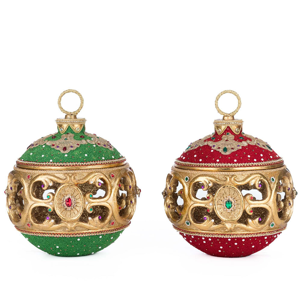 Christmas Ball Tabletop Ornament with Tea Light Assortment of 2 by Katherine&amp;#39;s Collection