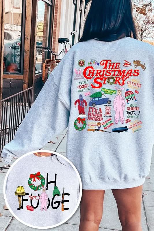 Premium Christmas Movie Story Graphic Fleece Sweatshirts