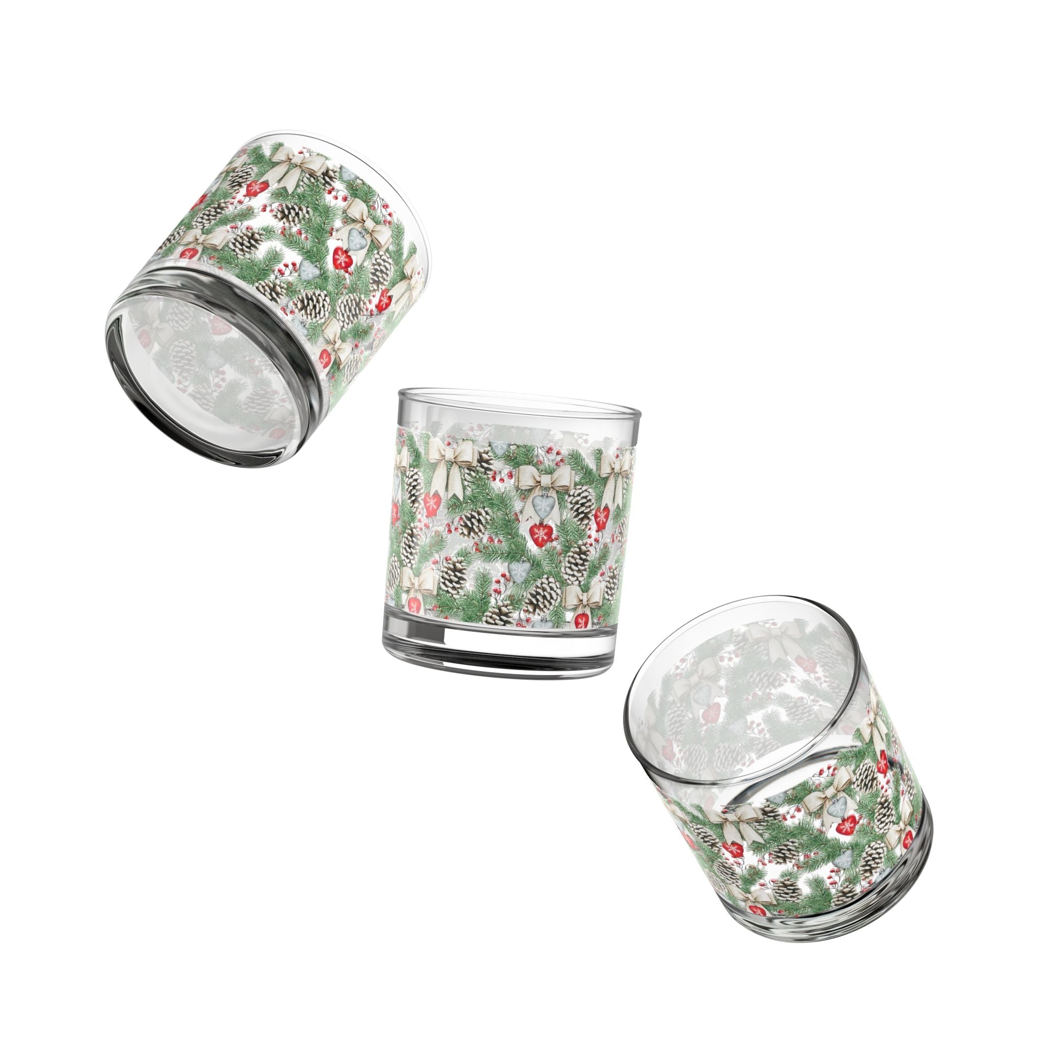 Christmas Rocks Glass - Snowy Pine &amp;amp; Pinecone Whiskey Tumblers