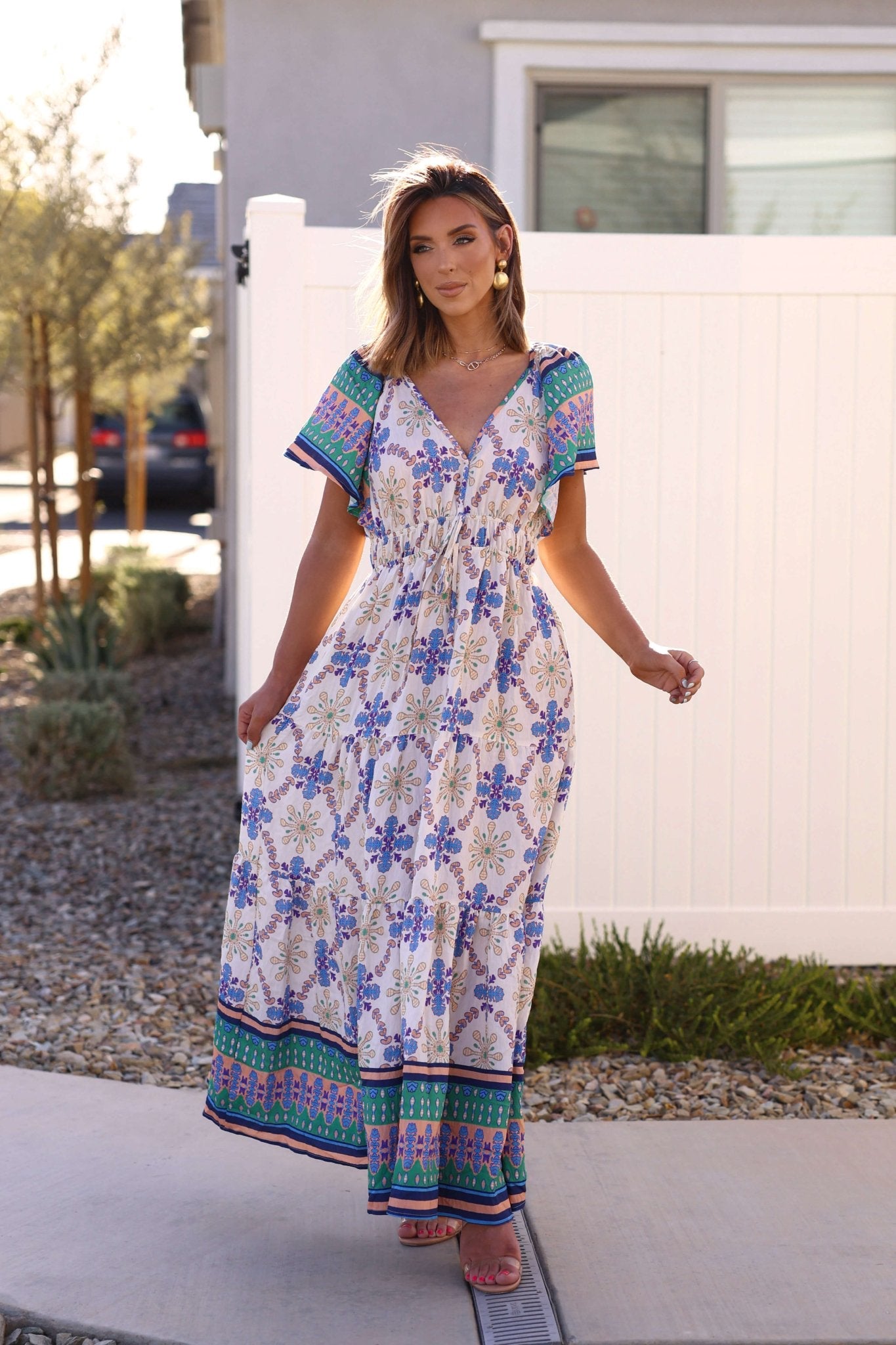 Claire Blue Print Tiered Maxi Dress - FINAL SALE