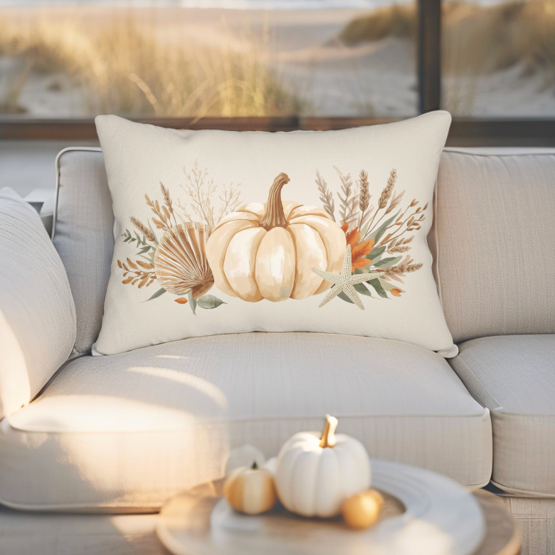 Pumpkin Fall Coastal Throw Pillow