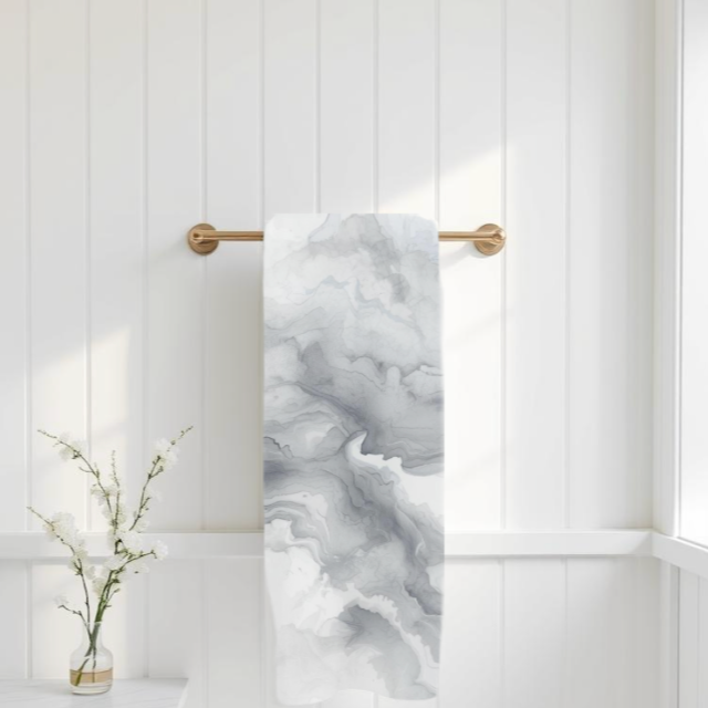Abstract Marble Bath Towel - Gray &amp;amp; White Watercolor Coastal Bathroom Decor