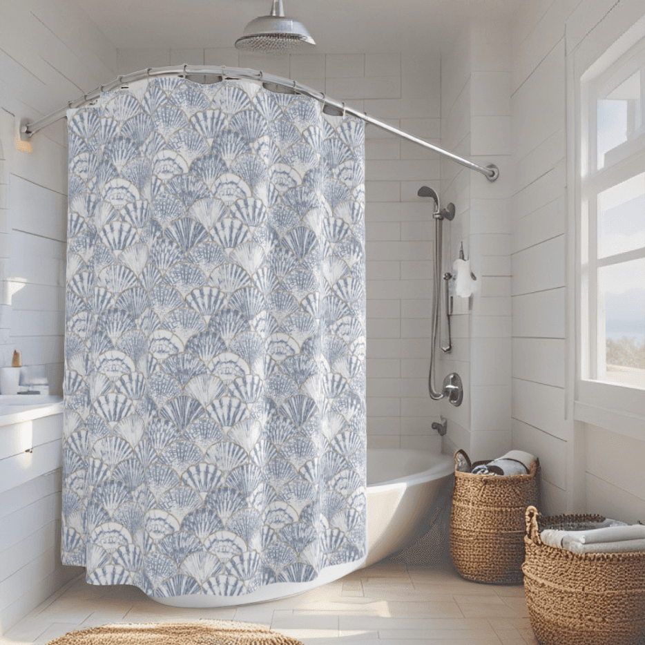 Blue and White Seashell Shower Curtain