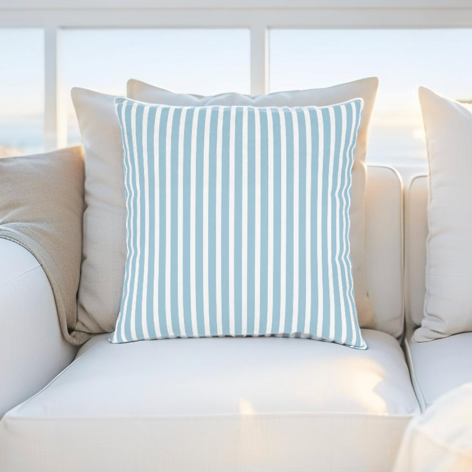 Nautical Blue Striped Throw Pillow | Coastal Accent Cushion for Beach House Decor