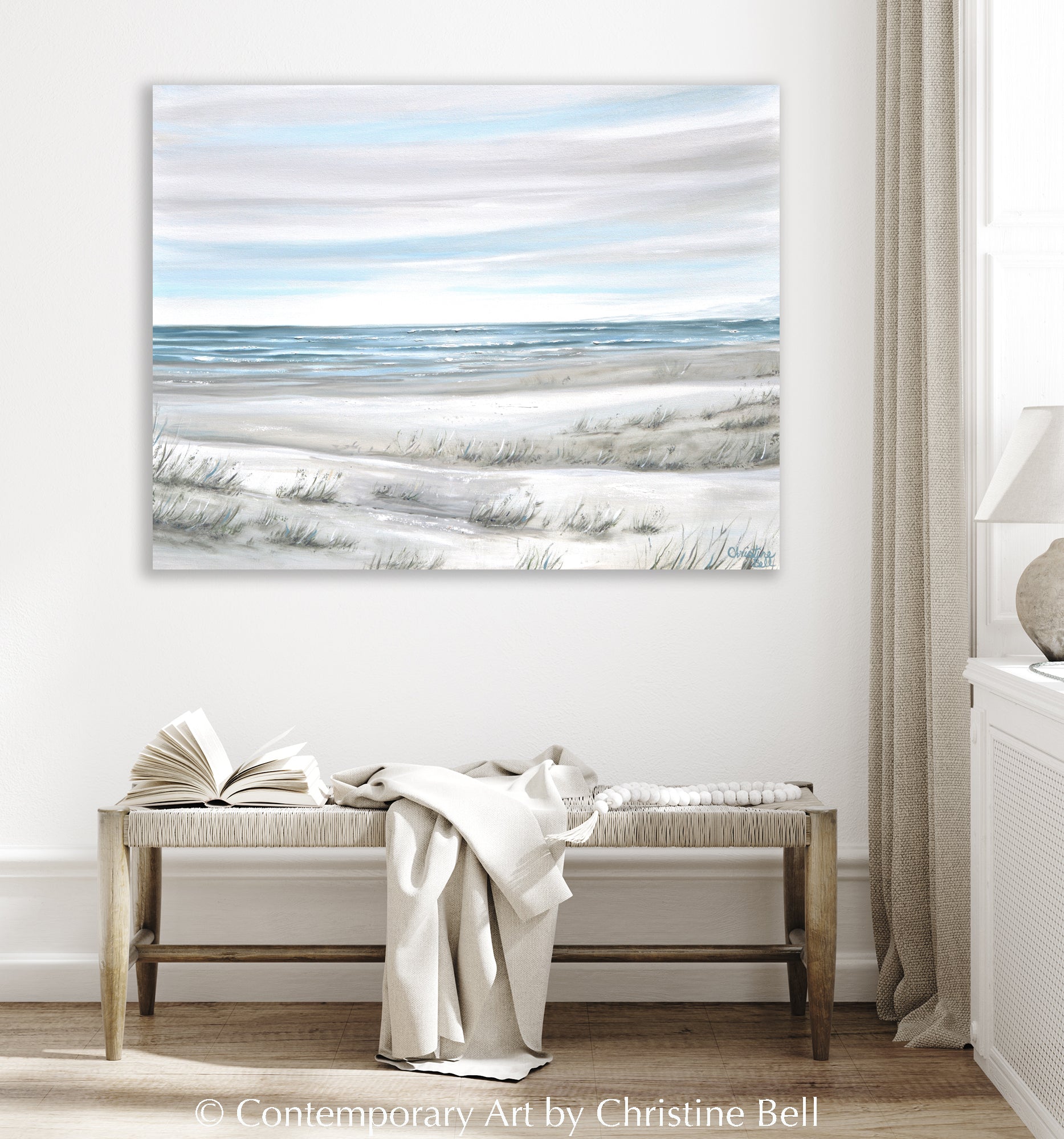 &quot;Coastal Whispers II&quot; GICLEE PRINT Coastal Abstract Painting, Neutral, Light Blue, Grey, White, Taupe