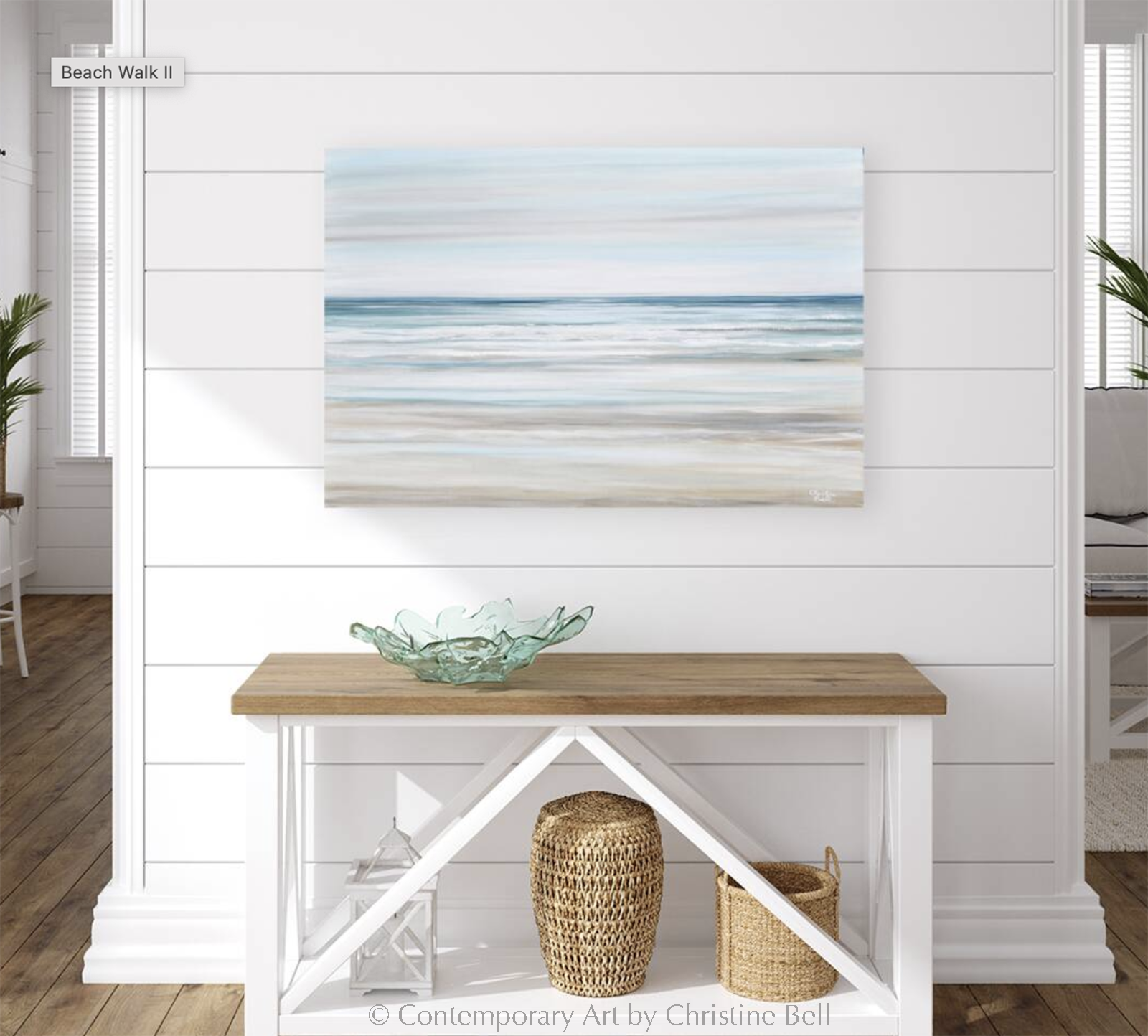&quot;Beach Walk II&quot; GICLEE PRINT Coastal Abstract Painting, Light Blue, Grey, White