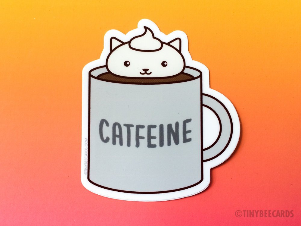 Coffee Cat Vinyl Sticker &amp;quot;Catfeine&amp;quot;