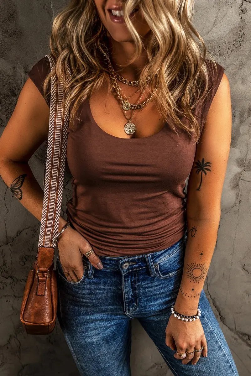 Love Salve Solid Coffee Tank Top Women&amp;#39;s Casual Summer Basic Slim Fit