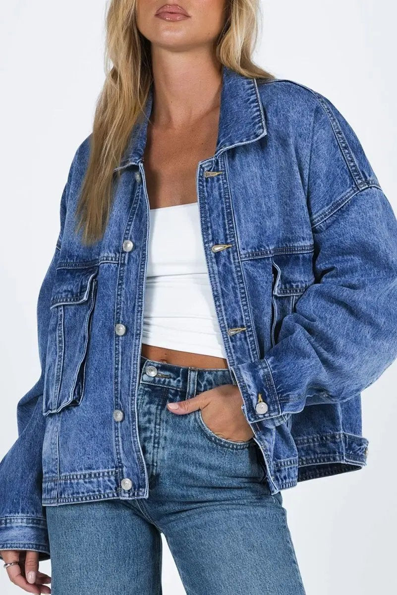 Trendsi Denim Jacket Women&amp;#39;s Fashion Collared Button Up Stylish Wardrobe Essential