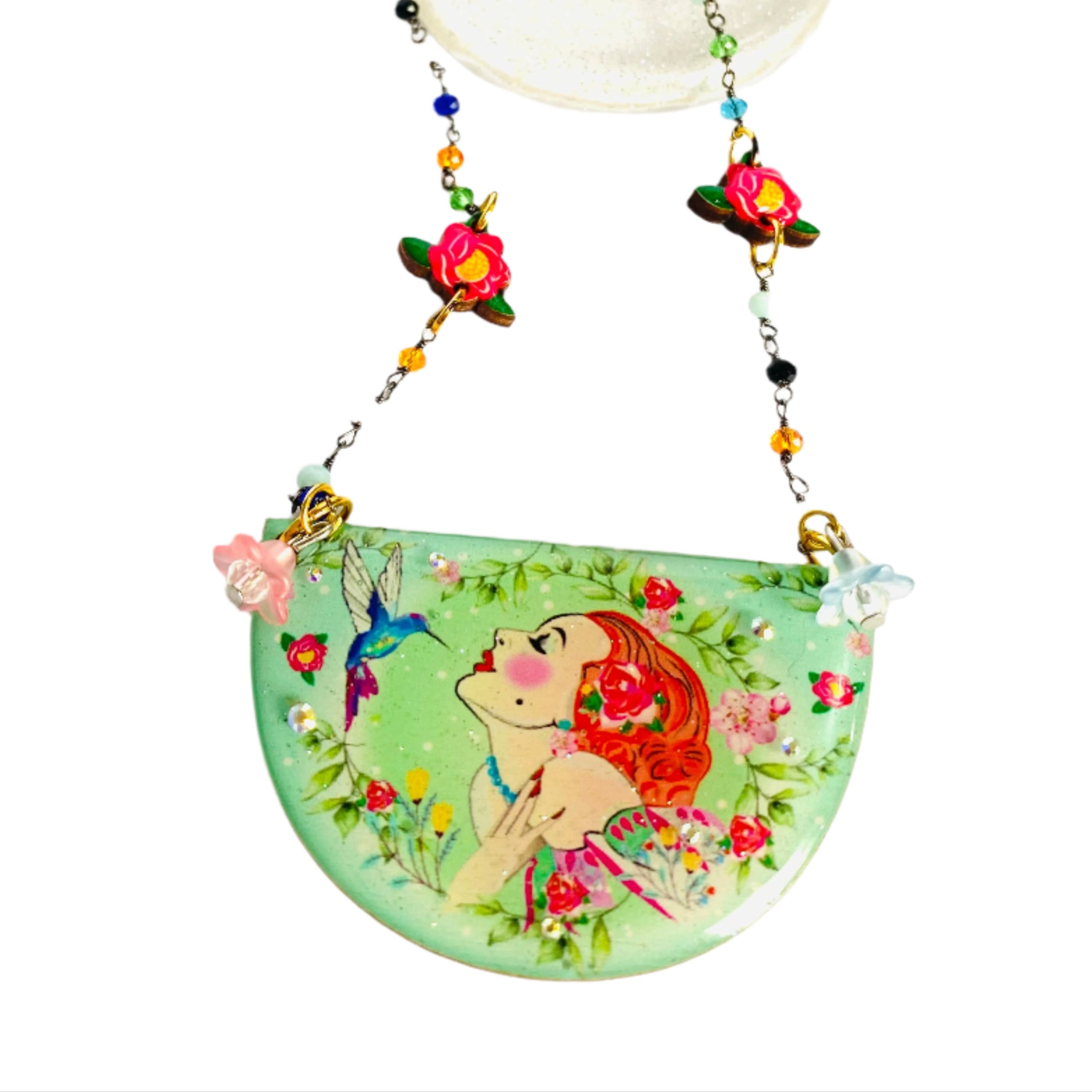 Lady and Hummingbird Statement Necklace by Rosie Rose Parker