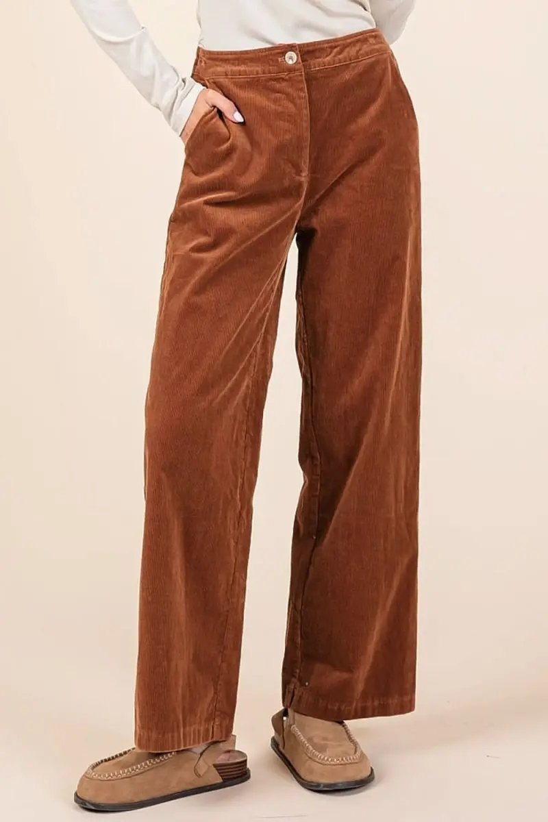Trendsi Corduroy Pants Women&amp;#39;s Everyday Casual Bottoms Elastic Waist Stretchy