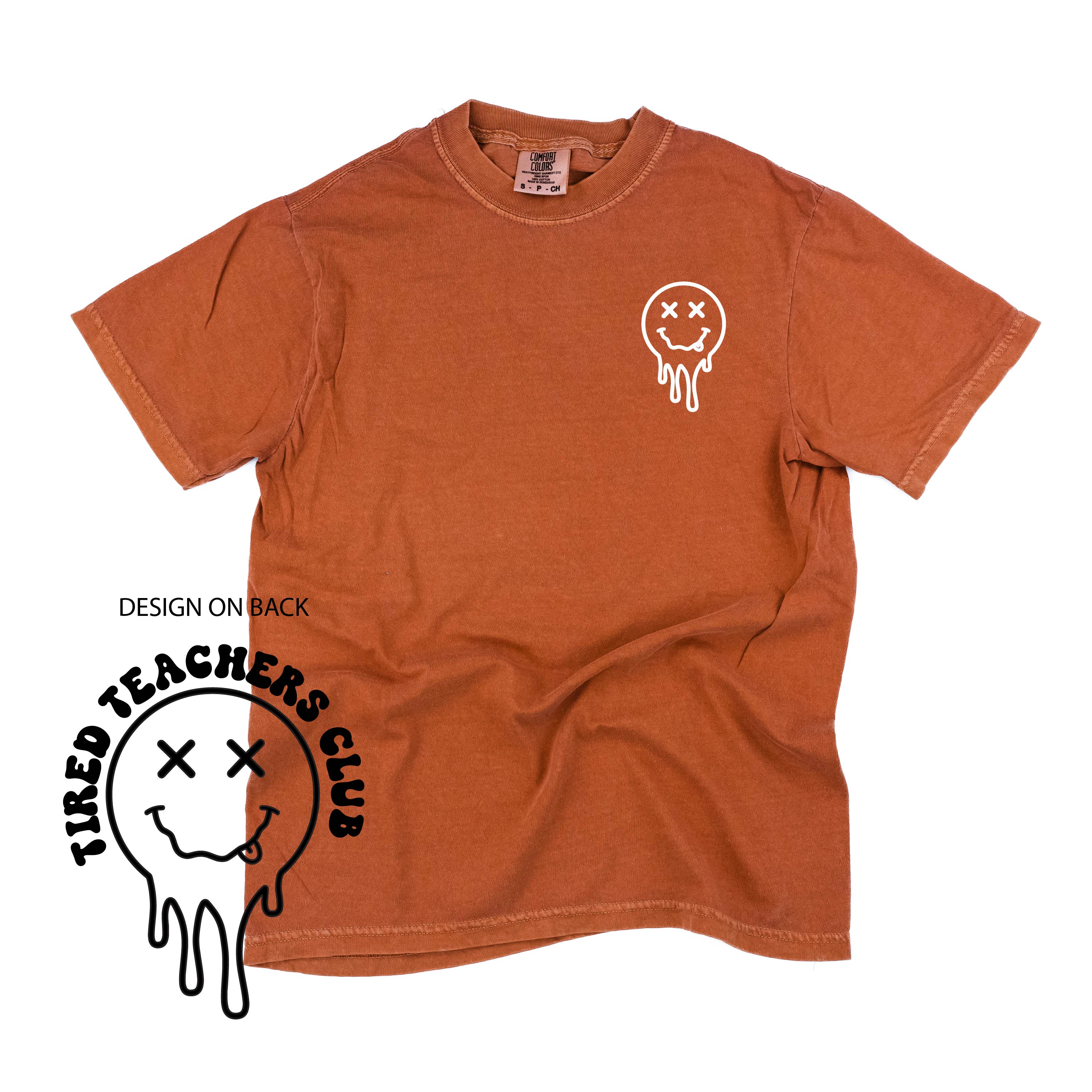 Tired Teachers Club -Melty X Squiggle Smiley (pf &amp;amp; b) - Comfort Colors Tee