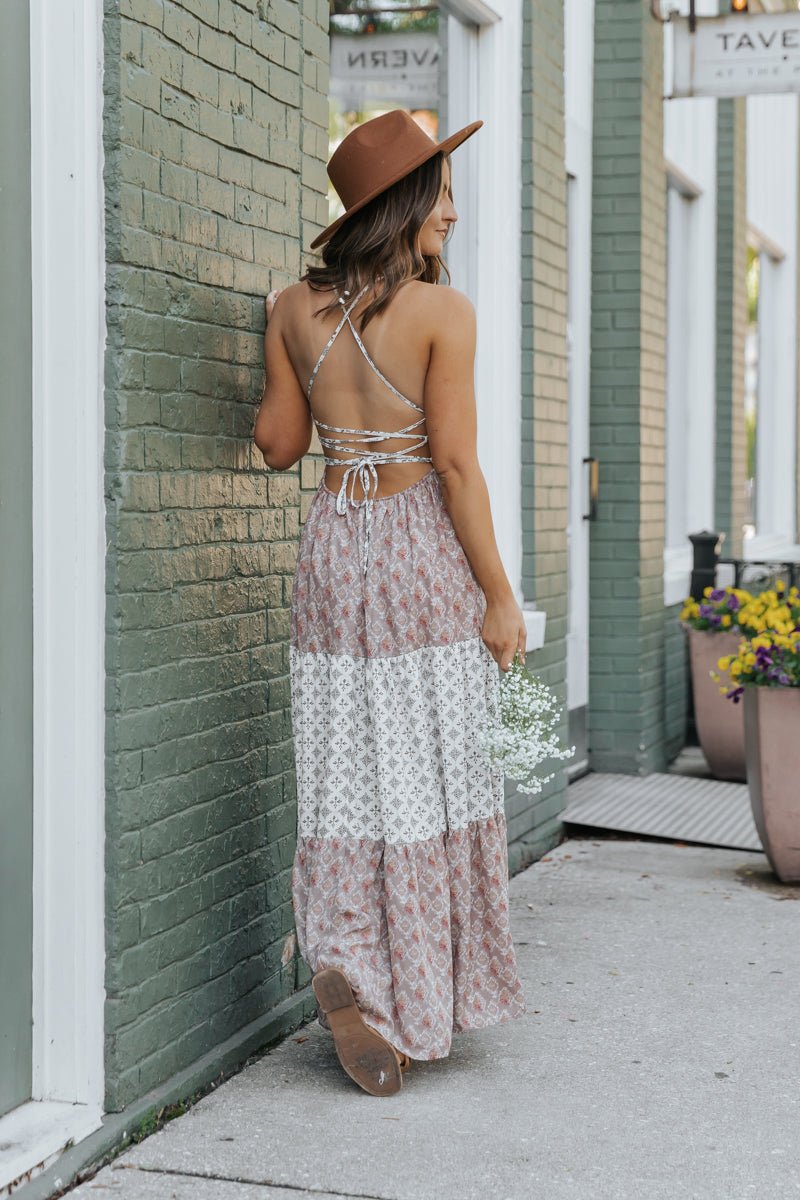 Cream Color Block Halter Maxi Dress - FINAL SALE