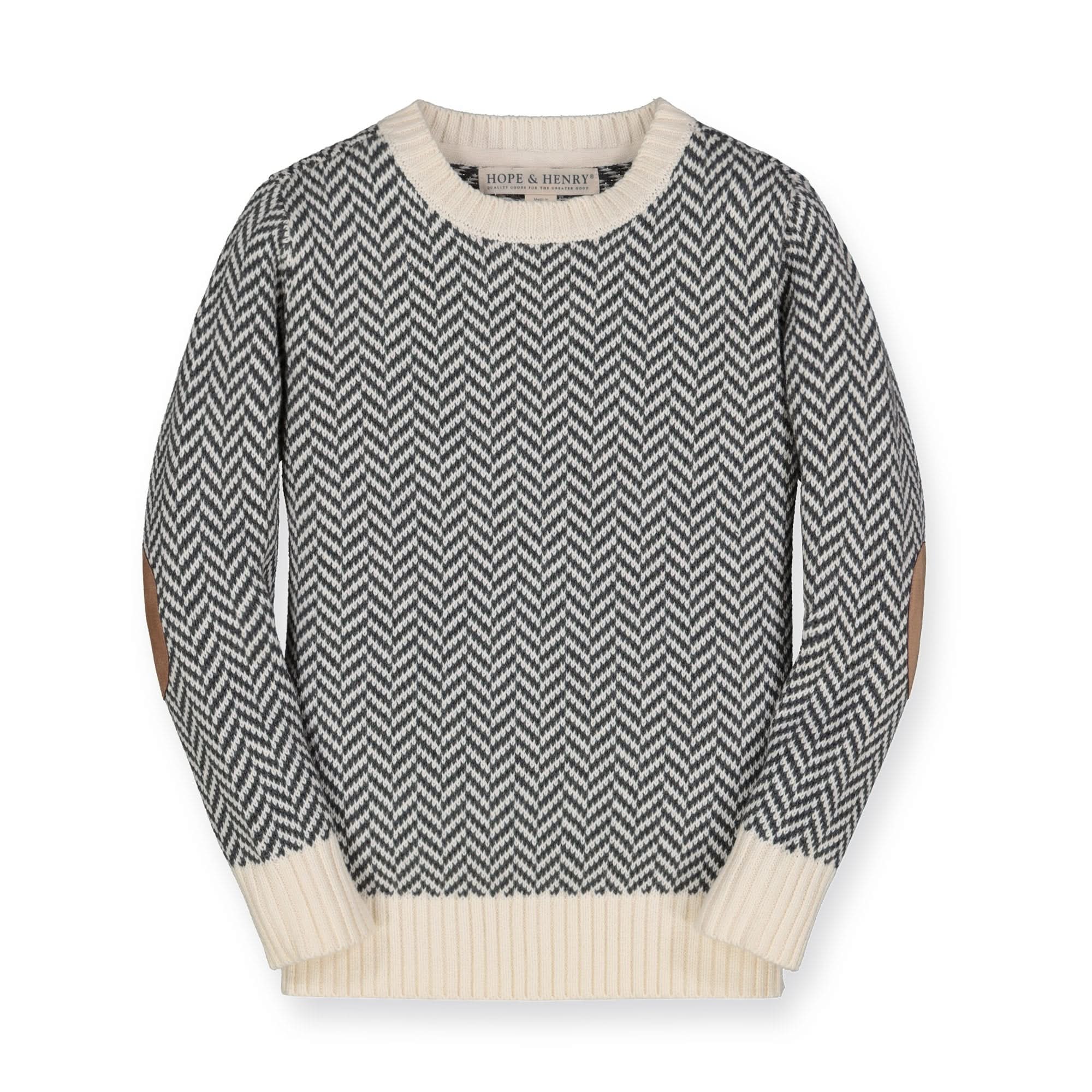 Crewneck Pullover Organic Sweater with Elbow Patches - Baby