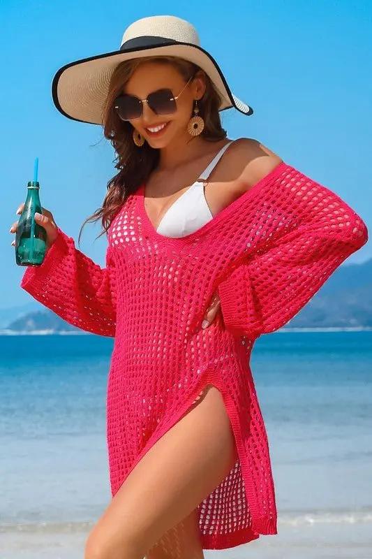 Charmo Crochet Coverup Women&amp;#39;s Beach/Pool Swimwear Dress - Side Split, Loose Fit