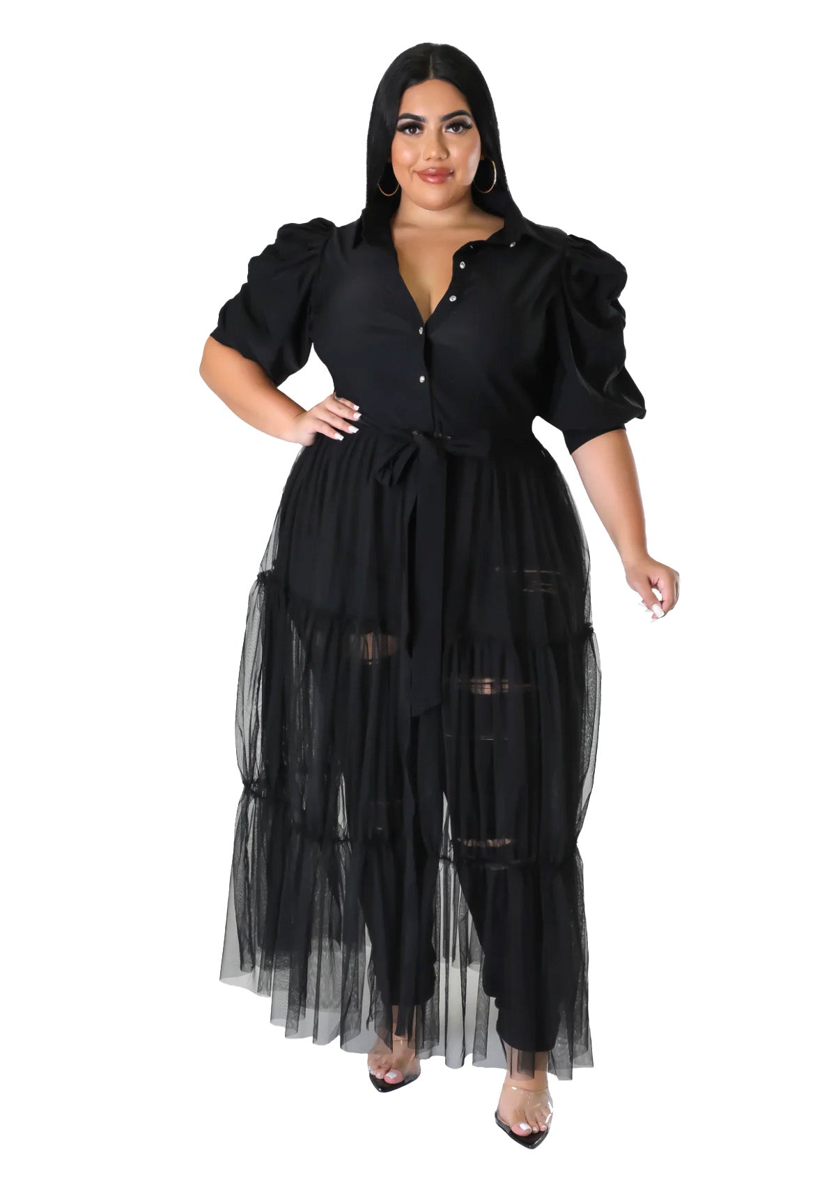 Curvy Button Up Top &amp;amp; Tulle Skirt