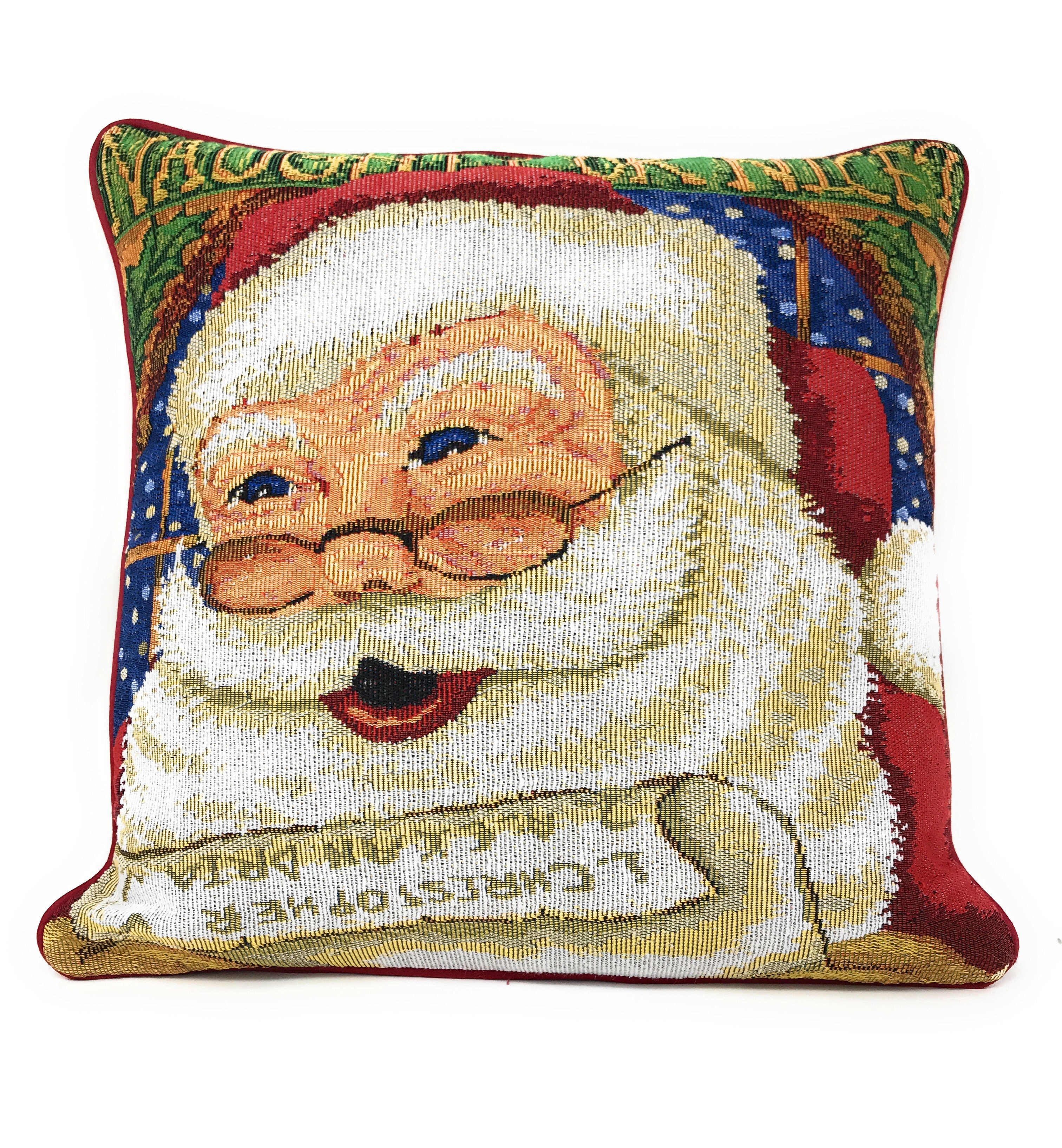 DaDa Bedding Naughty or Nice Santa Claus Christmas Woven Tapestry Throw Pillow Cover - 16&amp;quot; x 16&amp;quot;