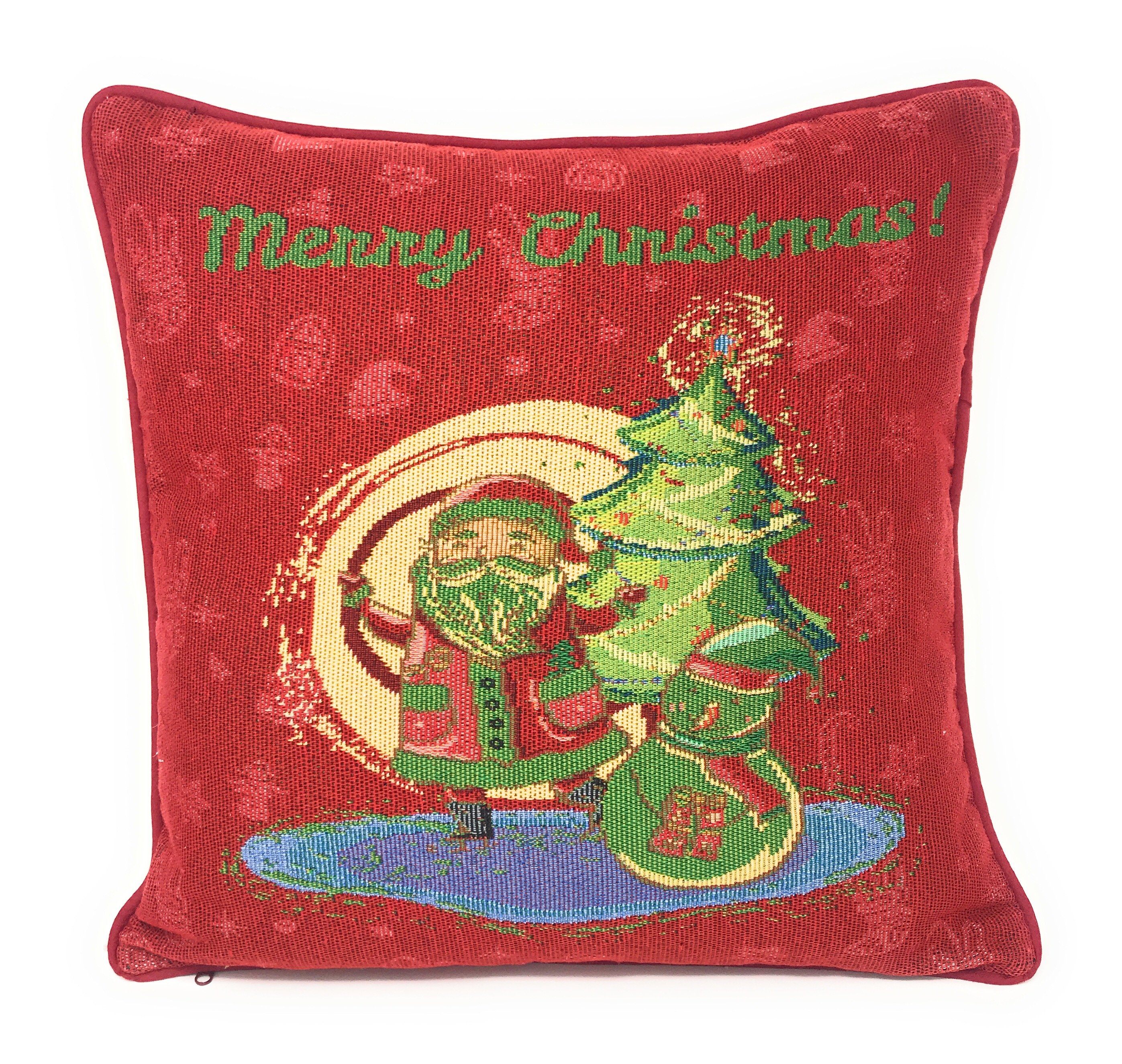 DaDa Bedding Red Santa Claus Christmas Woven Tapestry Throw Pillow Cover - 16&amp;quot; x 16&amp;quot; (17615)