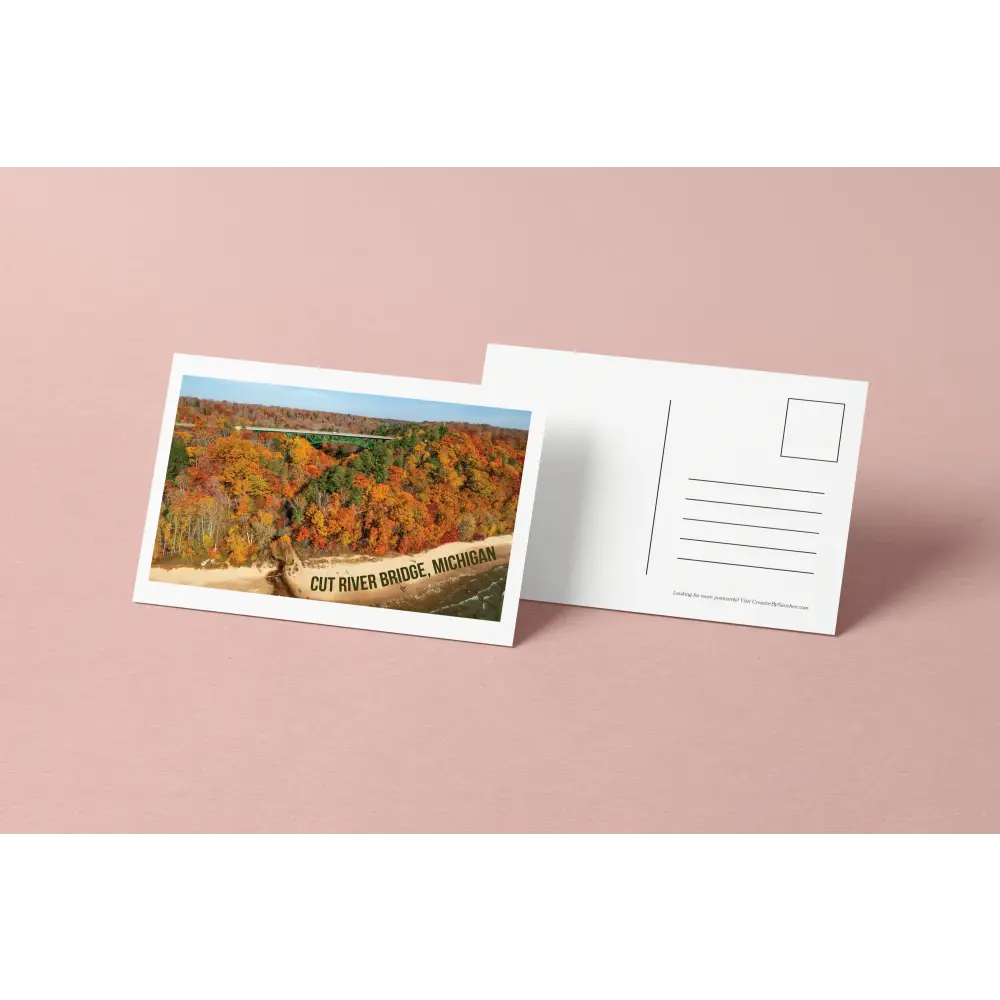 Cut River Bridge Michigan Postcard – Fall Scenic View – Licensed Photography with Original Design