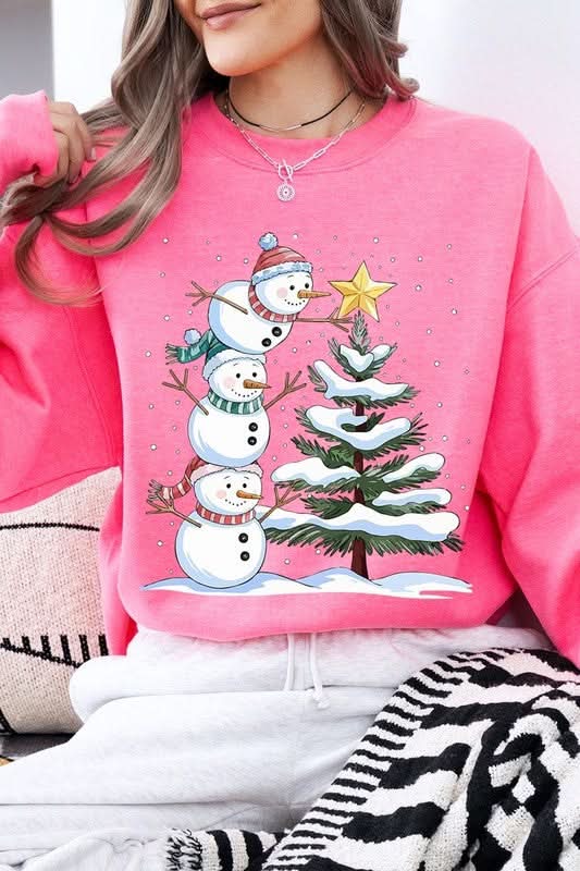 Premium Cute Christmas Snowman Graphic Fleece Sweatshirts