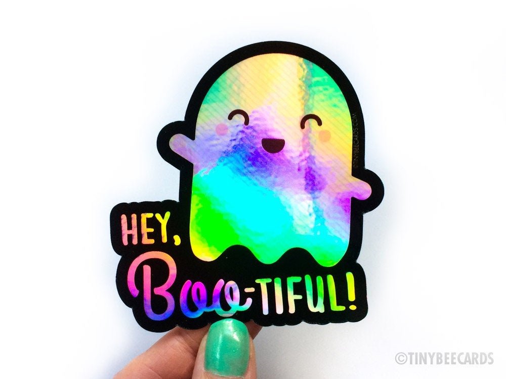 Cute Holographic Ghost Vinyl Sticker &amp;quot;You&amp;#39;re Boo-tiful&amp;quot;