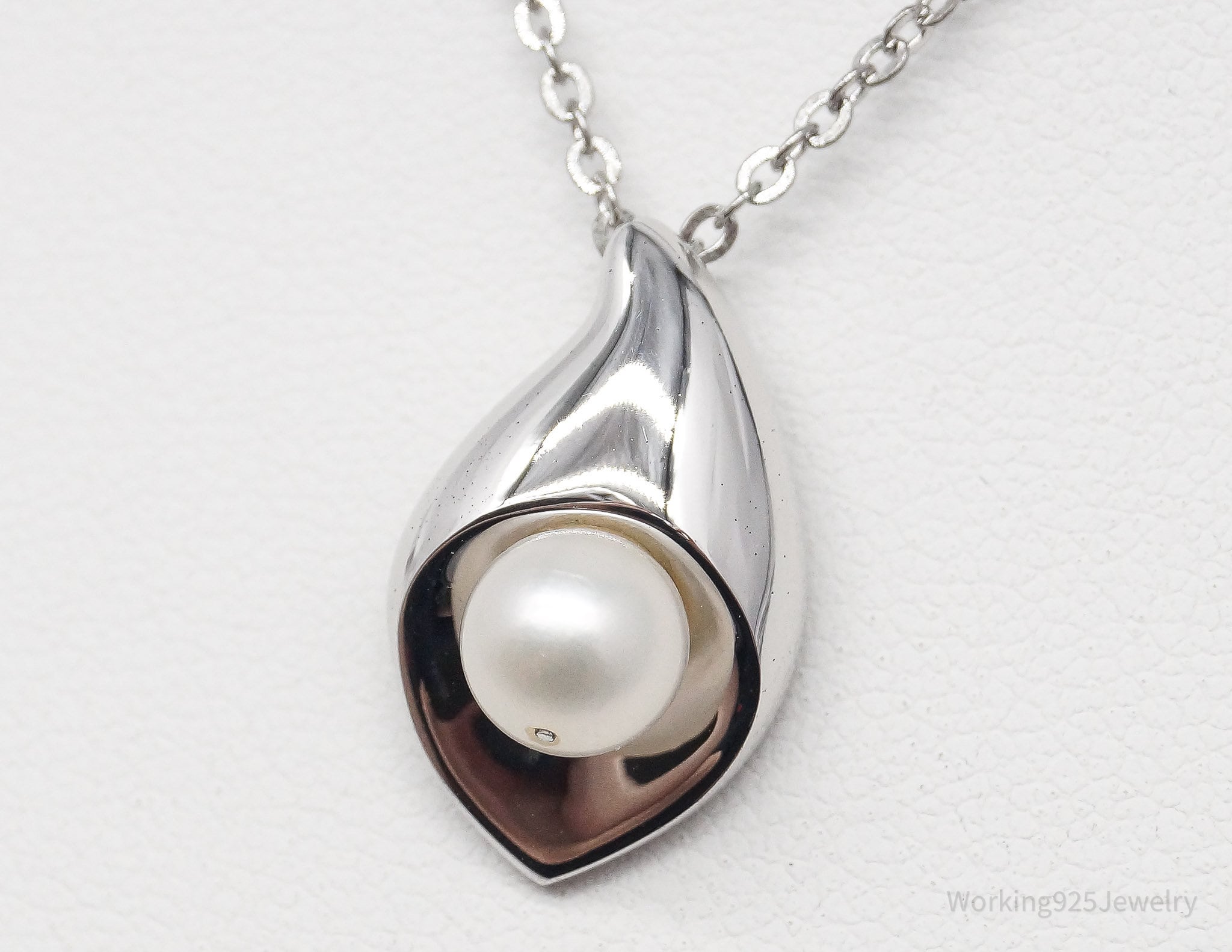 Vintage Pearl Sterling Silver Necklace - 16&amp;quot;