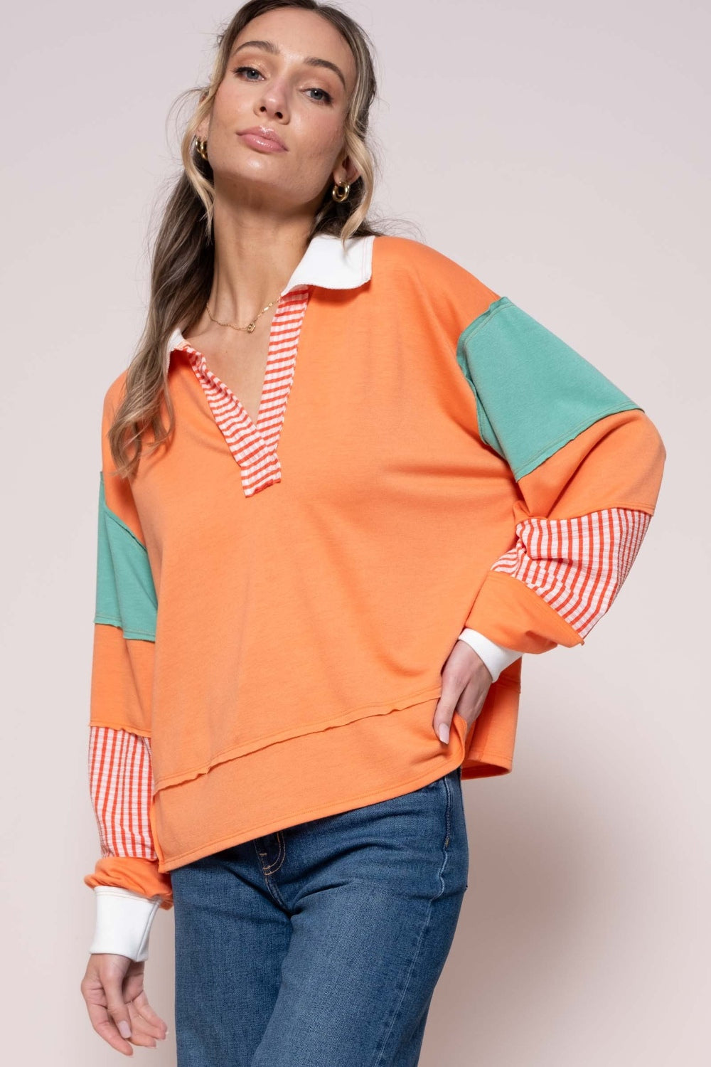 Hailey &amp;amp; Co Color Block Top with Striped Panel