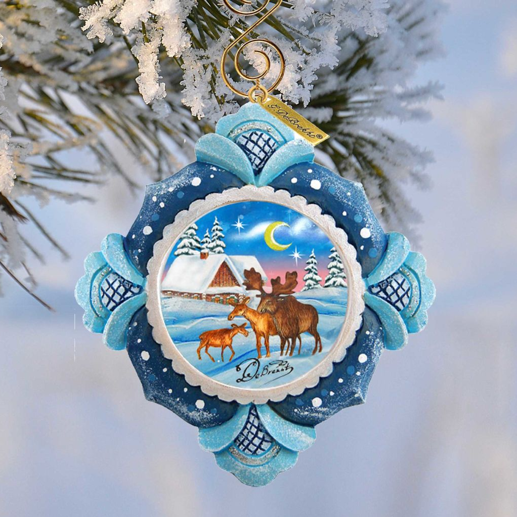 Moose Family Sculpted Hand-Painted Christmas Ornament by G. DeBrekht - Wildlife Holiday Decor - 6102419