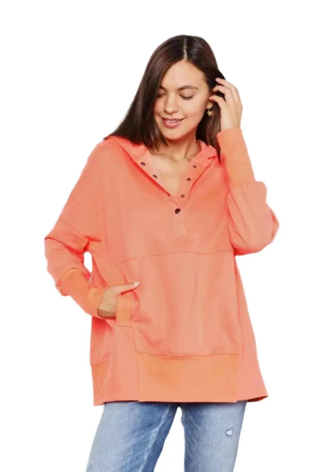 Trendsi Chic quarter-snap hoodie for women