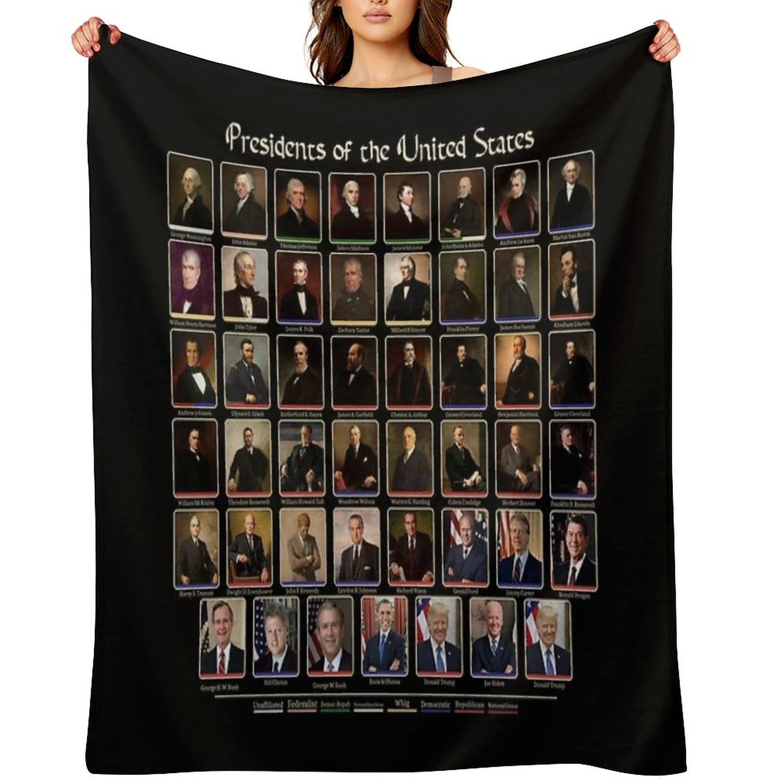 47 Presidents of The United States List (Updated - Including Trump) Throw Blanket