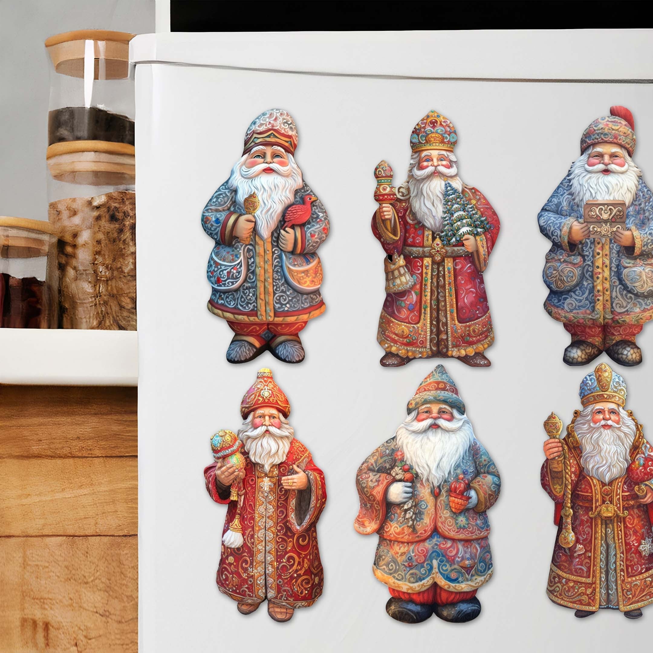 Santa Decorative Eco Wood Magnets Set of 6 by G. Debrekht - Christmas Santa Snowman Decor - 8090032G-S6